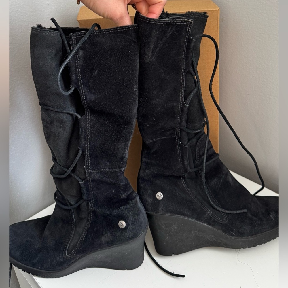 UGG Black Lace Up Suede Boots